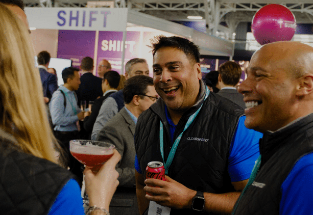 Networking at banking and payments event